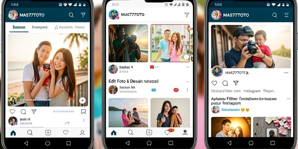 Tampilan antarmuka MAS77TOTO dengan berbagai filter Instagram.