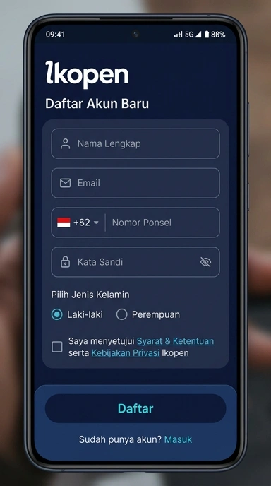 Registrasi Akun Baru lkopen untuk Pengguna Android